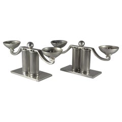 Jean Despres Rare Candelabra Pair Silver Art Deco circa 1930, Signed