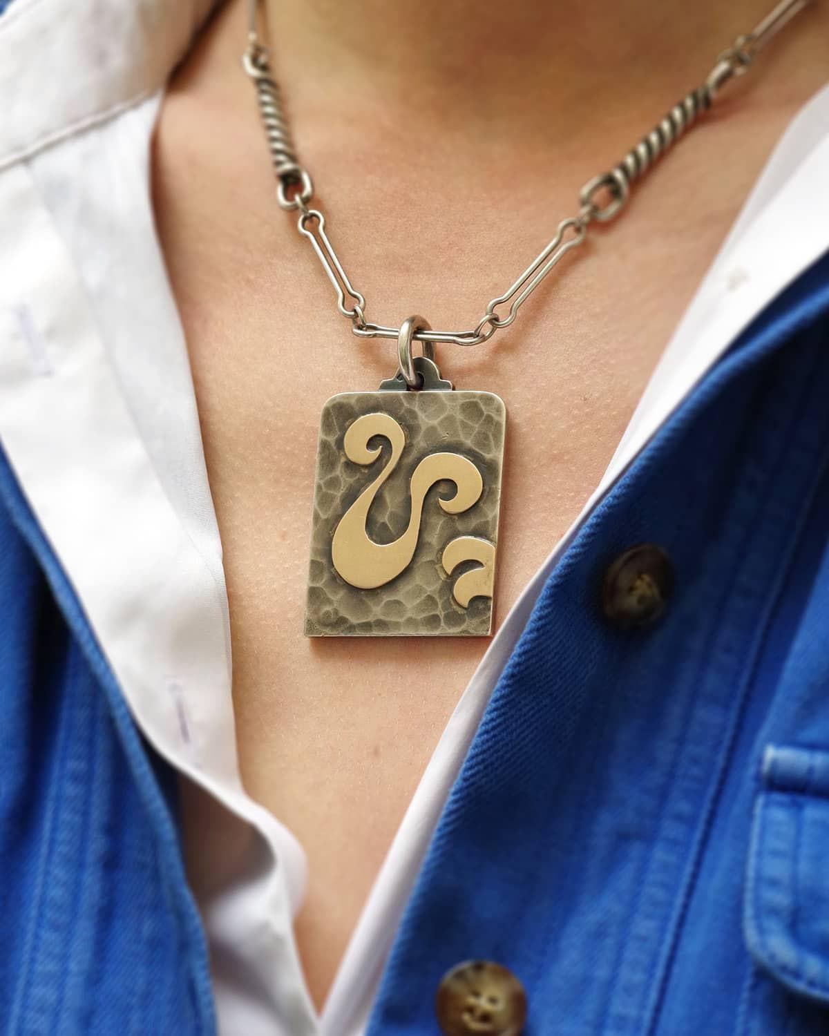 Jean Desprès signed Aries pendant, French zodiacal silver and gold medal In Good Condition For Sale In PARIS, FR