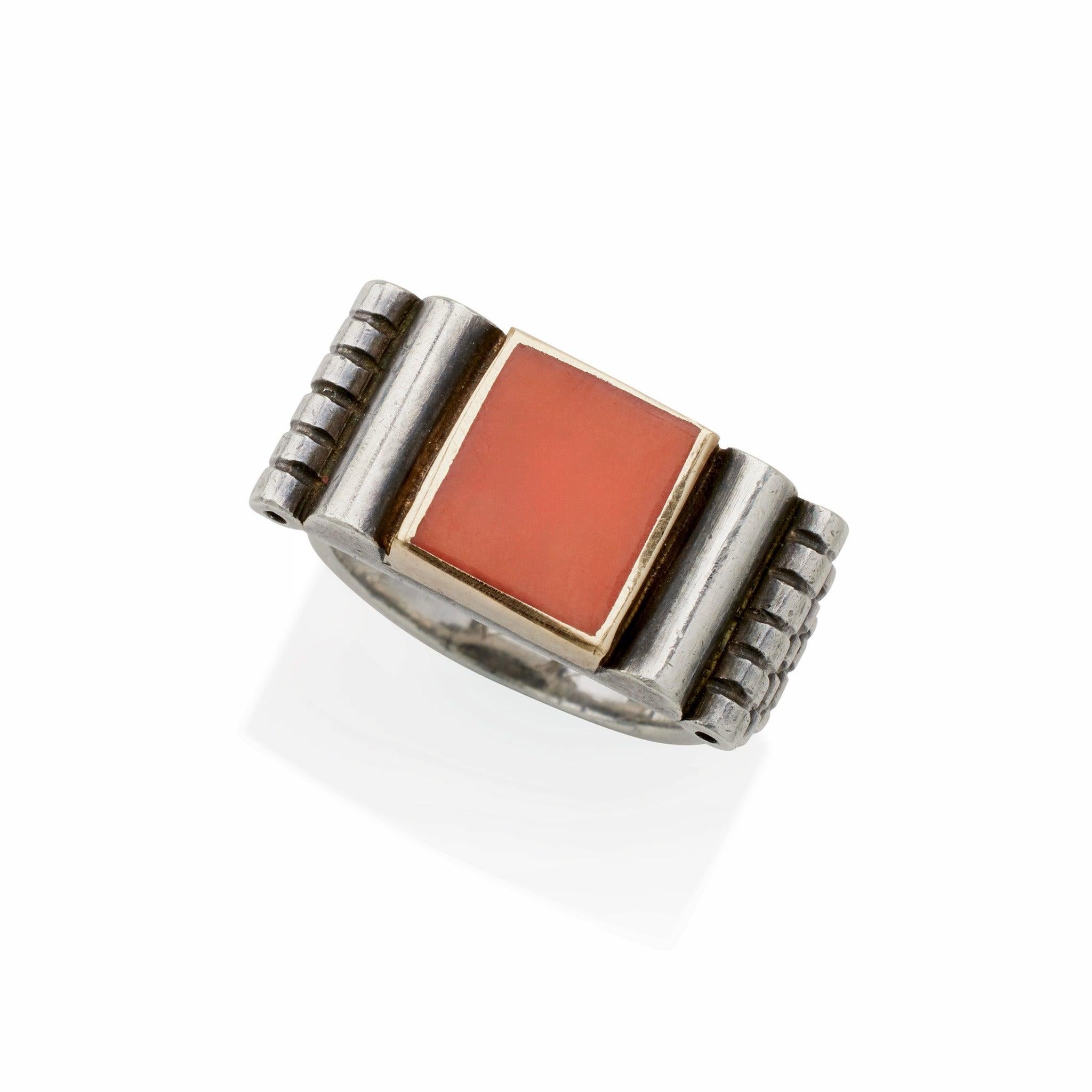 Modernist Jean Després Silver and Coral Ring