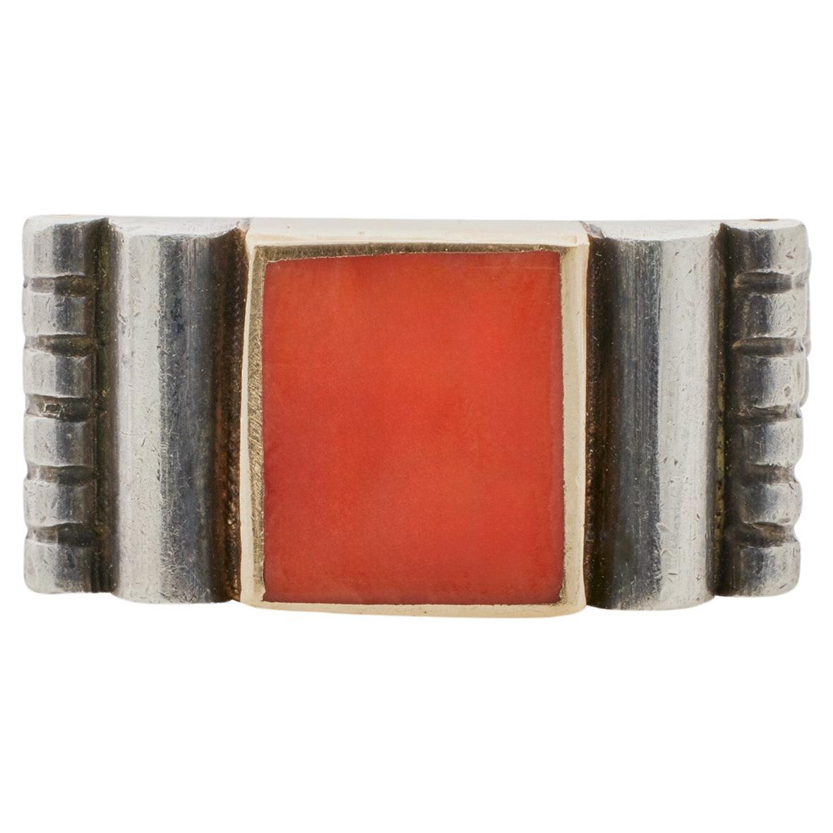 Jean Després Silver and Coral Ring