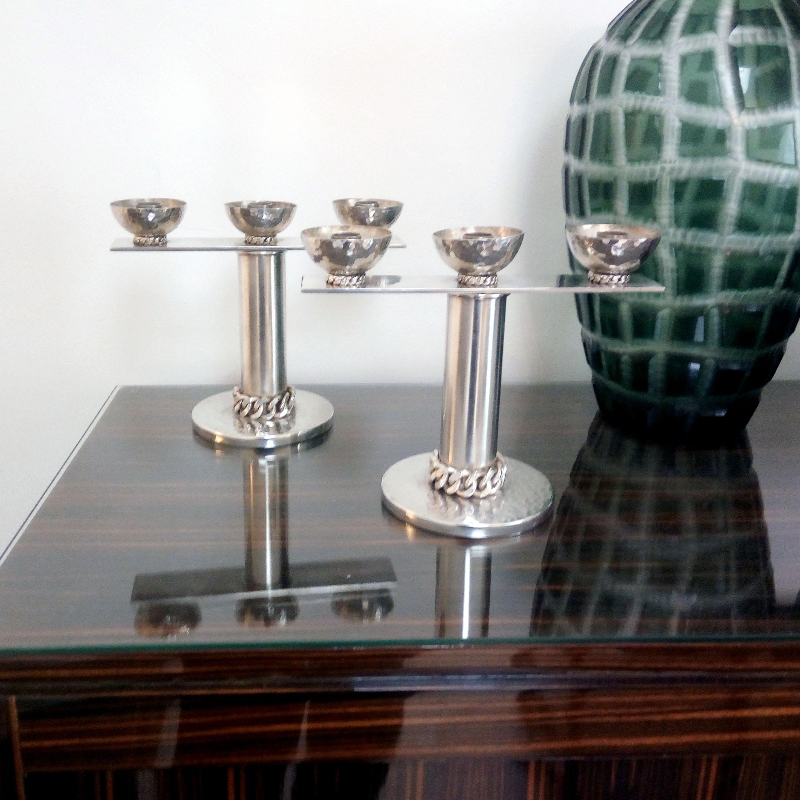 Art Deco Jean Despres Silver Plated Candlesticks