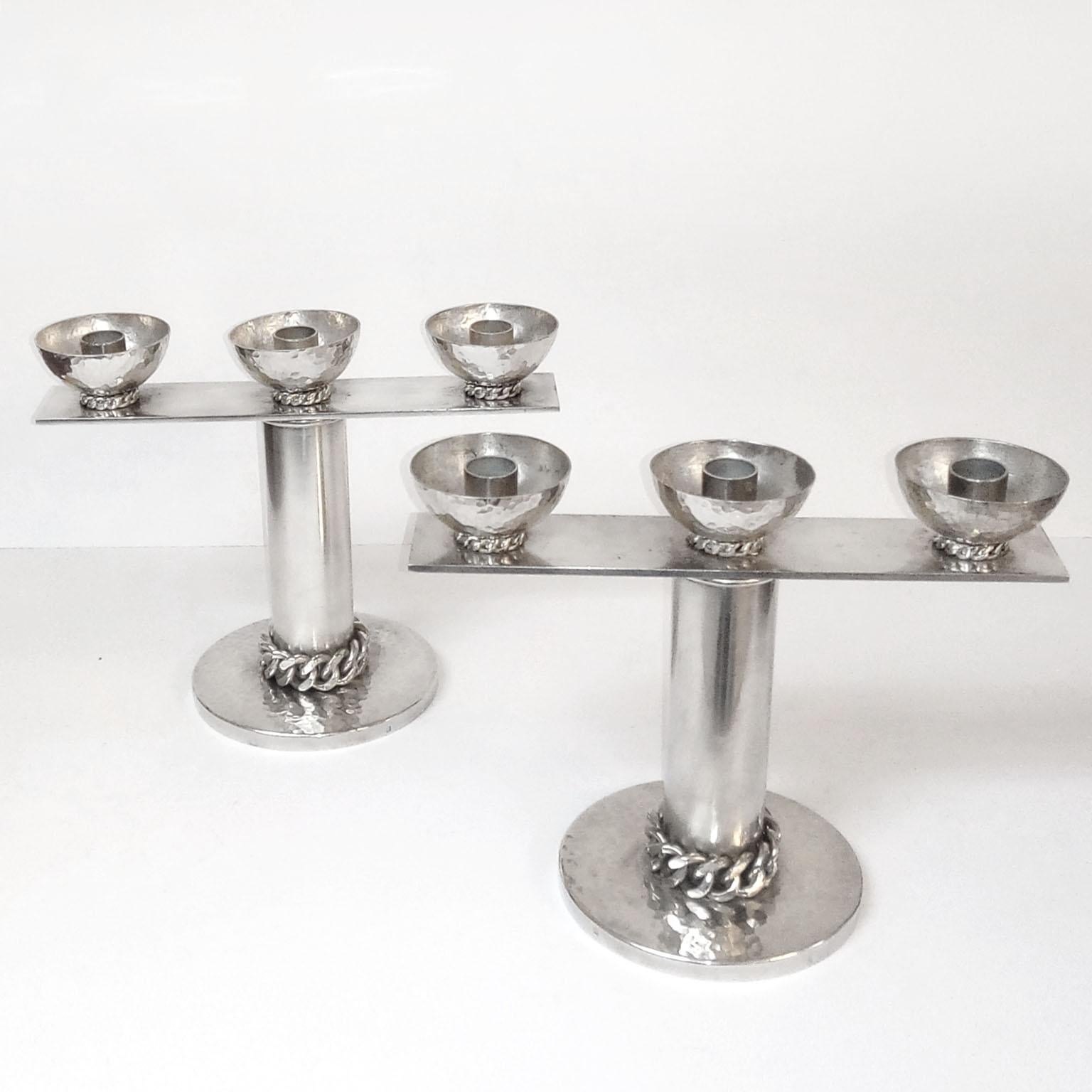 Jean Despres Silver Plated Candlesticks In Good Condition In Bochum, NRW