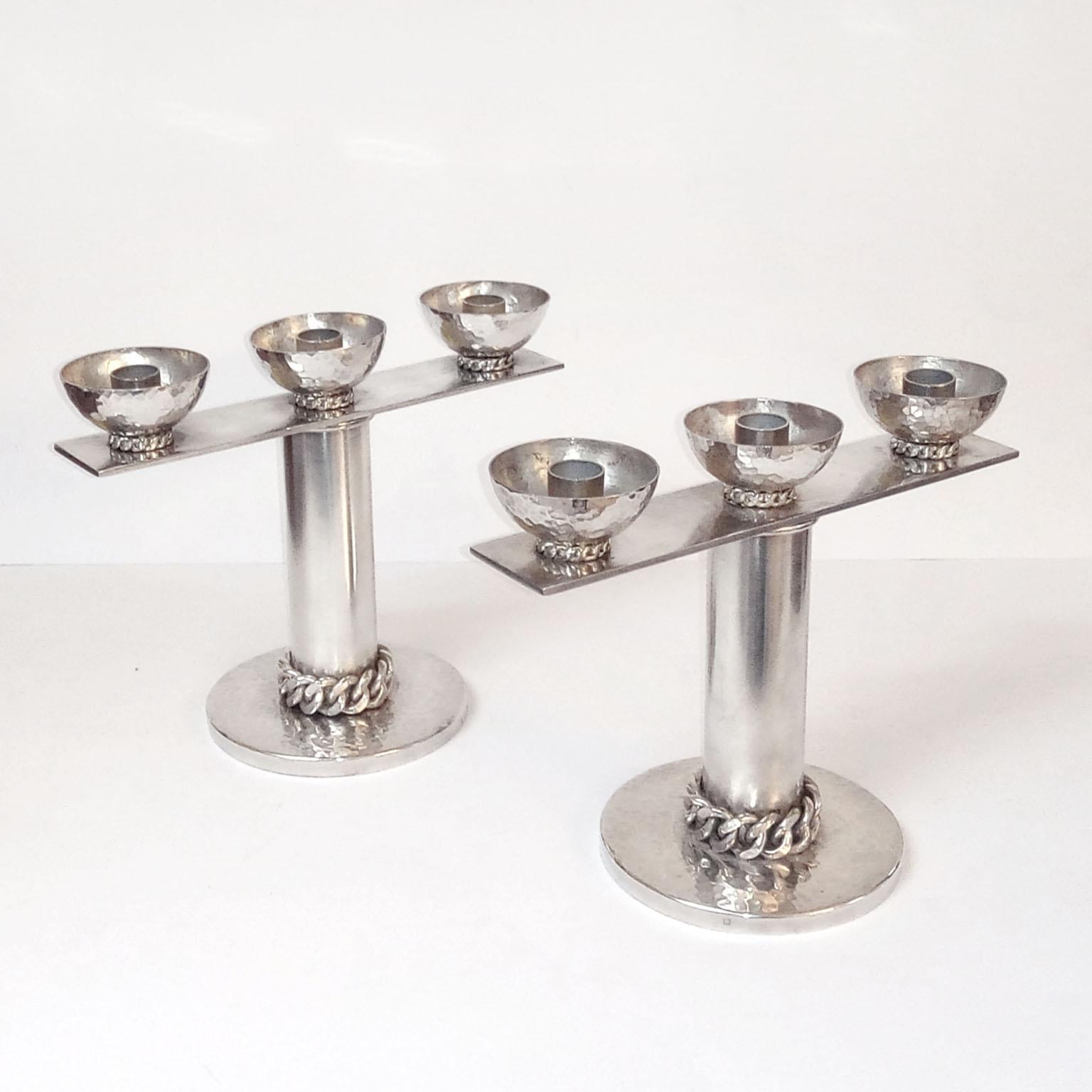 Mid-20th Century Jean Despres Silver Plated Candlesticks