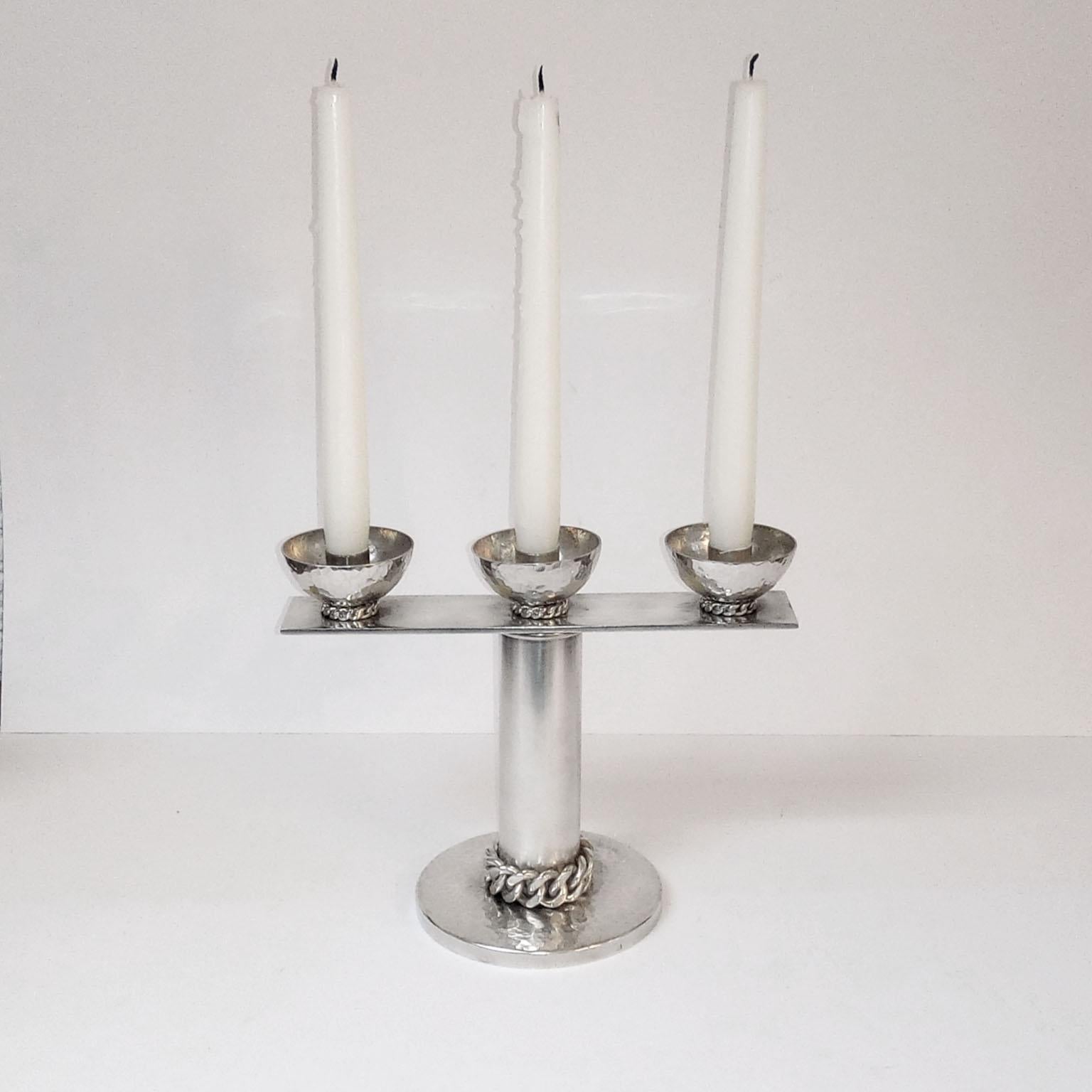 Metal Jean Despres Silver Plated Candlesticks