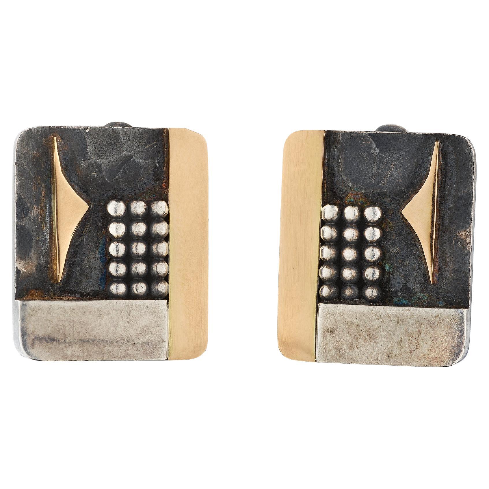 Orecchini a clip modernisti Jean Despres in argento e oro giallo 18 carati