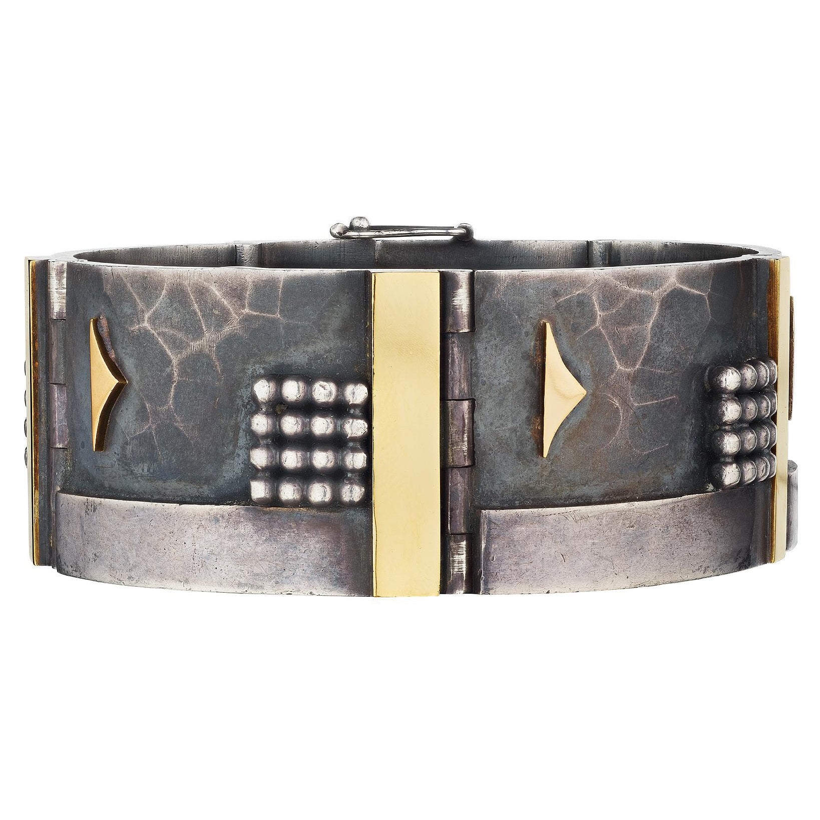 Jean Despres Modernistisches Gliederarmband aus Sterlingsilber und 18 Karat Gelbgold