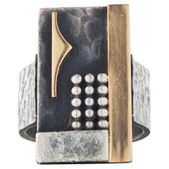 Vintage Jean Despres Paris Sterling Silver and 18 Karat Yellow Gold Modernist Ring