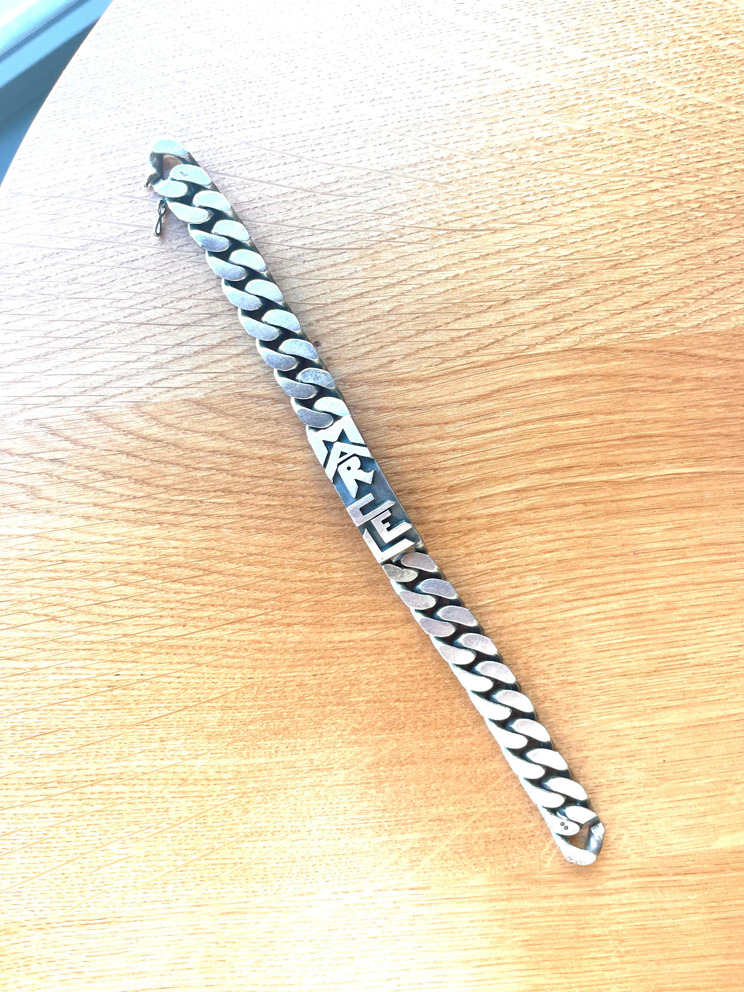 Is your name Marcel?  Or perhaps you are a fan of both Jean Després and Proust, as I am?  This bracelet may be for you.  Characteristically 1930’s-40’s Després, silver, linked, chunky, potent, it is also impeccably marked twice by the maker.

.925