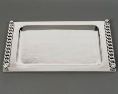Jean Desprès - Tray Bowl Art Deco Modernist Hammered Silver Plated Metal