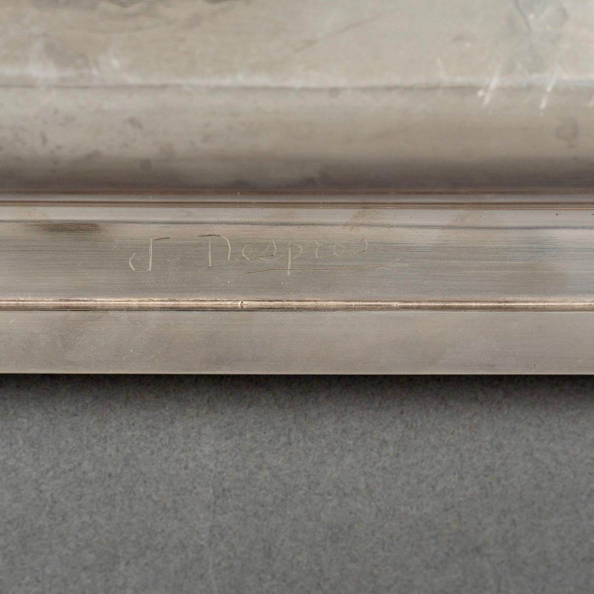 Jean Desprès - Tray Bowl Art Deco Modernist Hammered Silver Plated Metal For Sale 2
