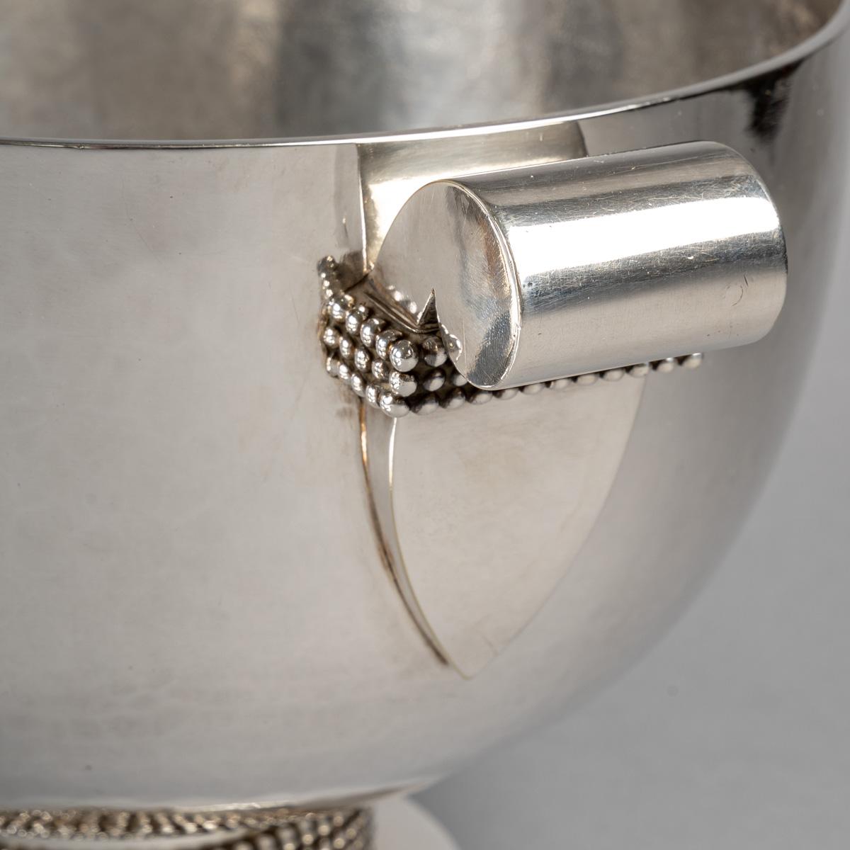 French Jean Desprès, Tureen Centerpiece Silver Plated Hammered Beads Garlands