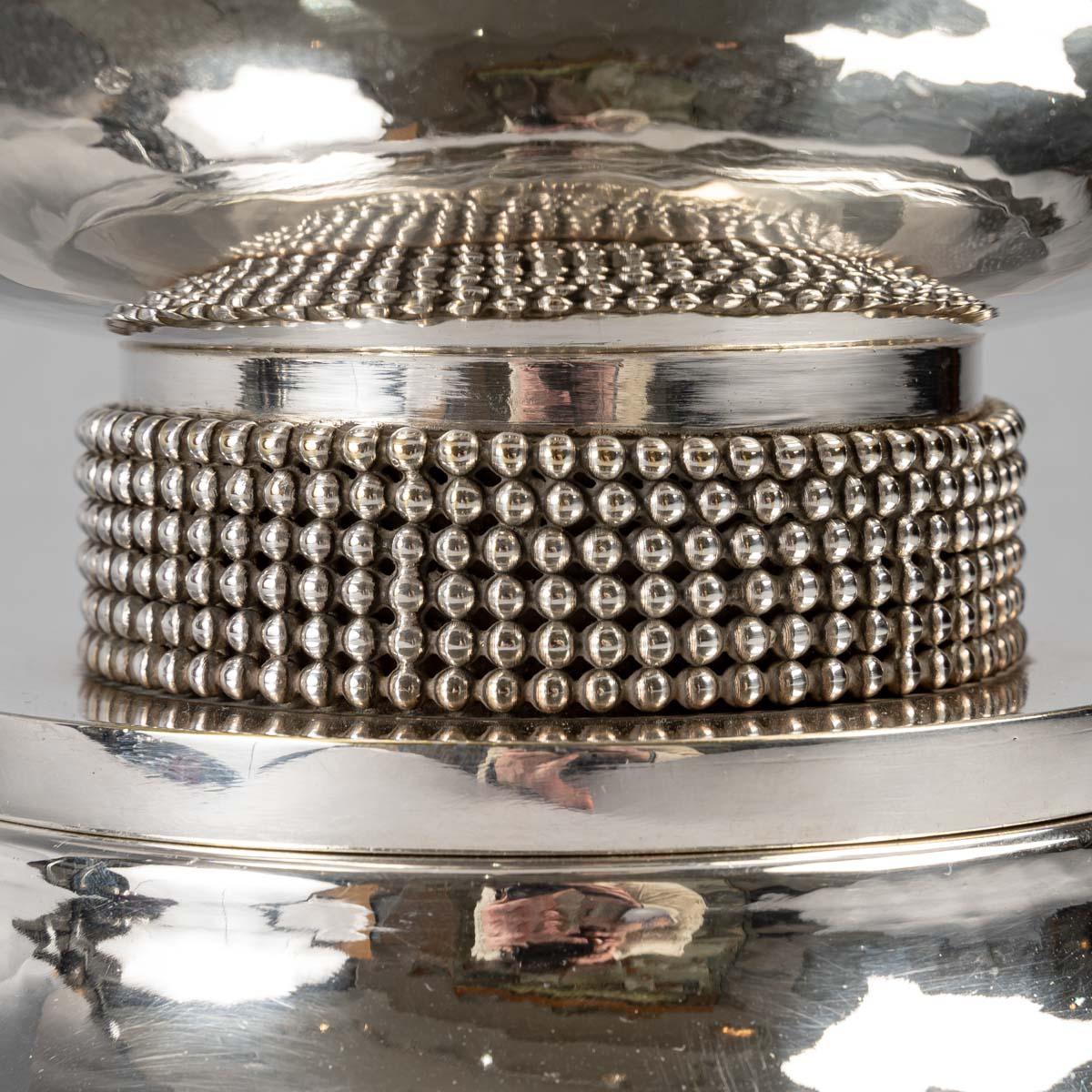 Jean Desprès, Tureen Centerpiece Silver Plated Hammered Beads Garlands 1