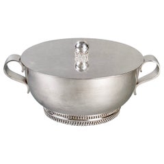 Jean Despres, Tureen Centerpiece Silver Plated Hammered Beads Garlands