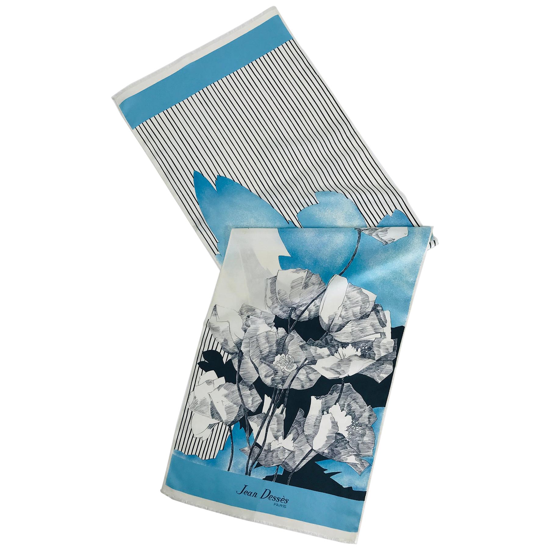 Jean Desses Long Silk Scarf Floral & Stripe 