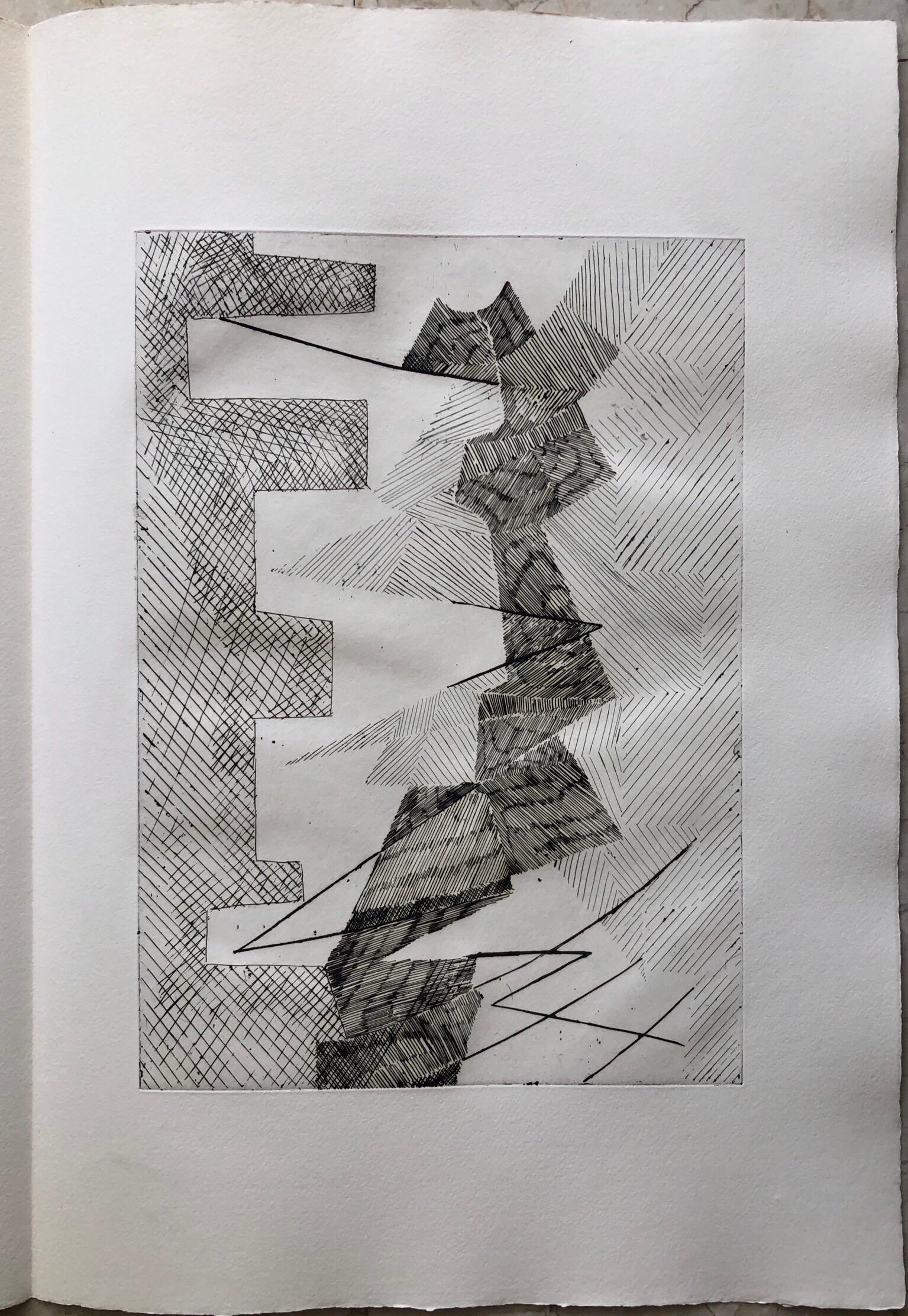 French Avant Garde Bold Abstract Geometric Aquatint Etching Op Art Kinetic - Print by Jean Deyrolle