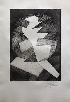 Gravure à l'aquatinte géométrique abstraite audacieuse d'avant-garde française, Op Art cinétique, Art cinétique