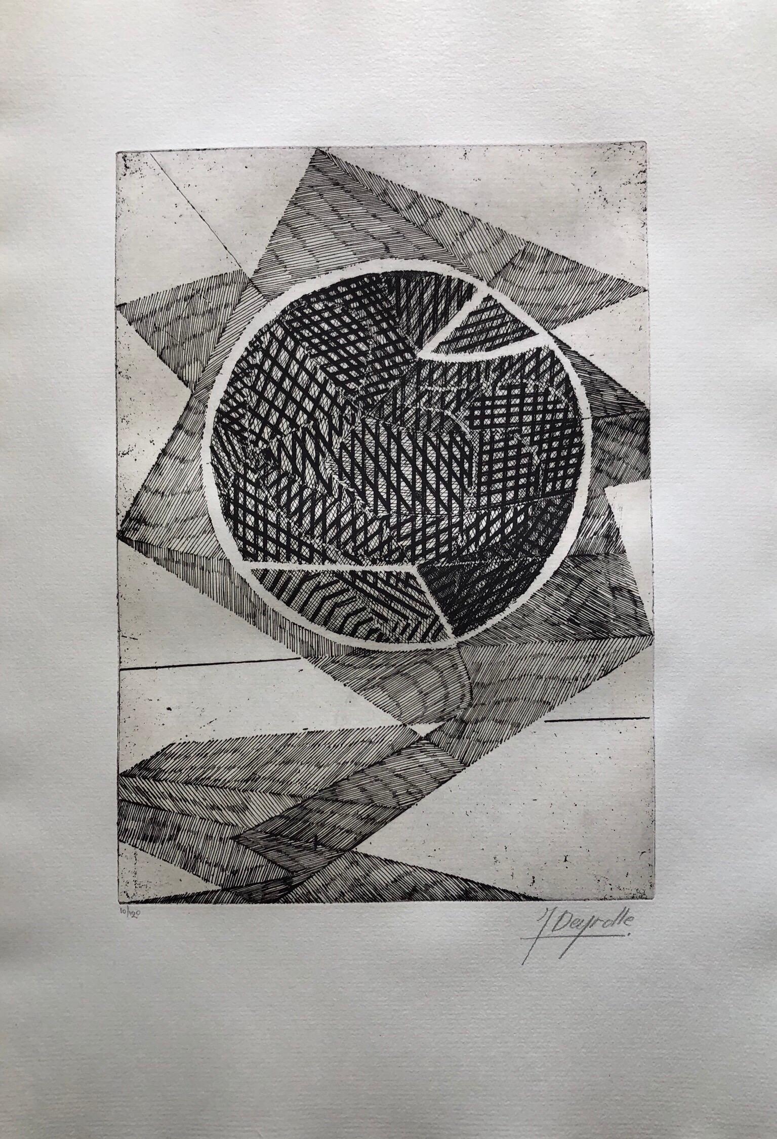 French Avant Garde Bold Abstract Geometric Aquatint Etching Op Art Kinetic - Print by Jean Deyrolle