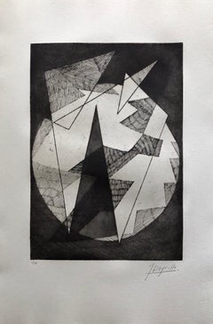 Gravure à l'aquatinte géométrique abstraite audacieuse d'avant-garde française, Op Art cinétique, Art cinétique