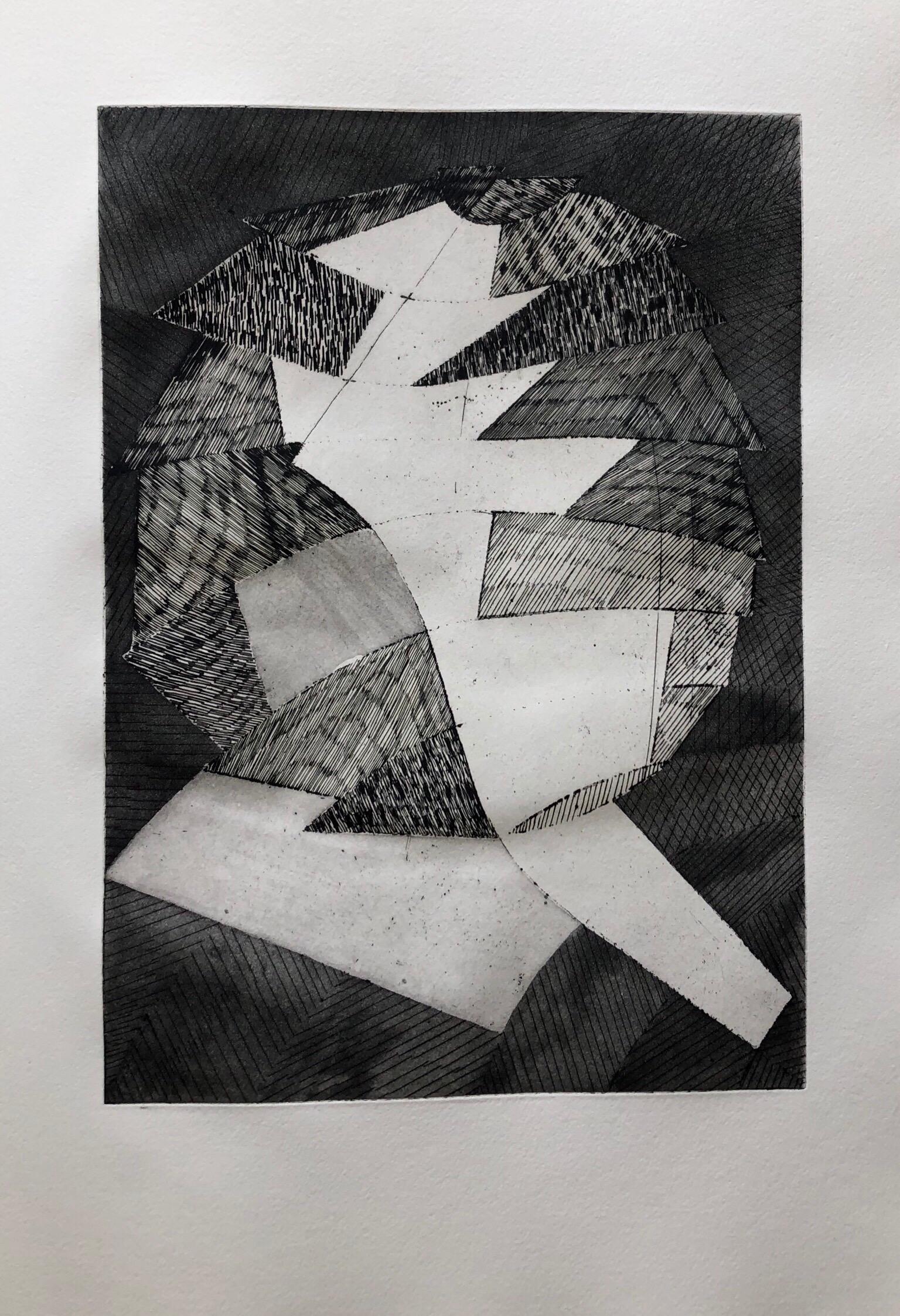 French Avant Garde Bold Abstract Geometric Aquatint Etching Op Art Kinetic - Print by Jean Deyrolle