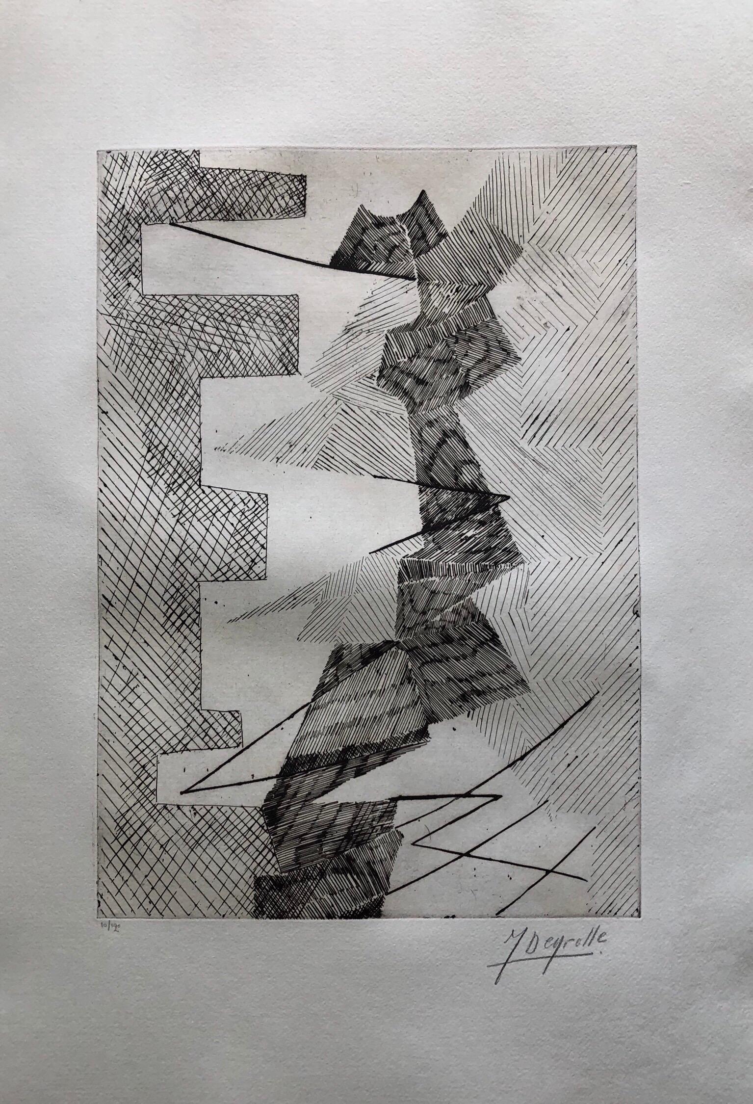 Französisch Avant Garde Bold Abstrakt Geometrisch Aquatinta Radierung Op Art Kinetik – Print von Jean Deyrolle