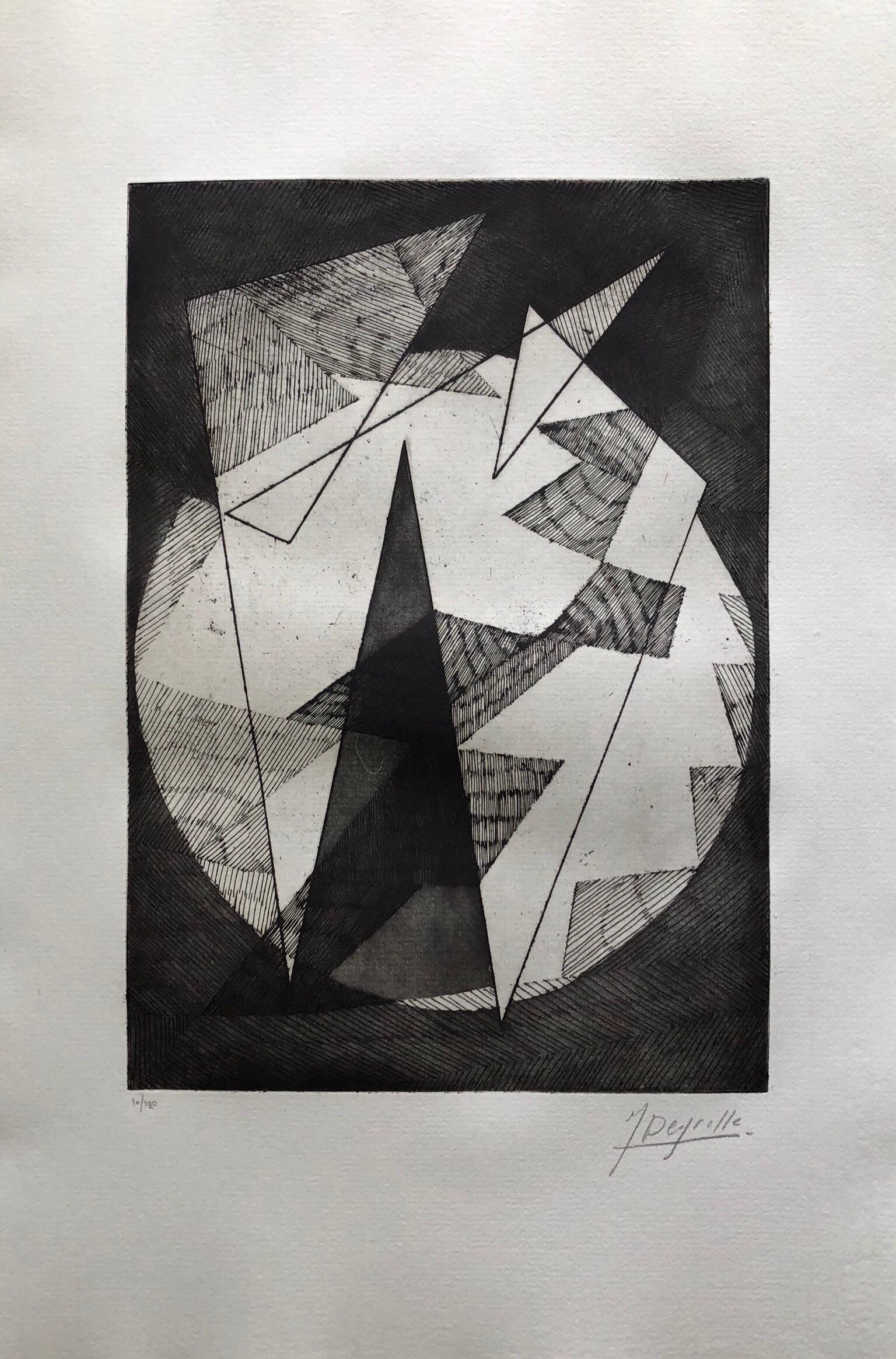 Avant Garde Français Abstrait Géométrique Aquatinte Gravure Op Art Kinetics - Print de Jean Deyrolle