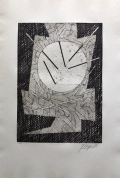 French Avant Garde Bold Abstract Geometric Aquatint Etching Op Art Kinetic