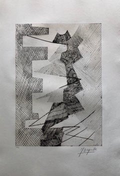 French Avant Garde Bold Abstract Geometric Aquatint Etching Op Art Kinetic