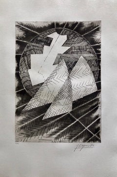 French Avant Garde Bold Abstract Geometric Aquatint Etching Op Art Kinetic