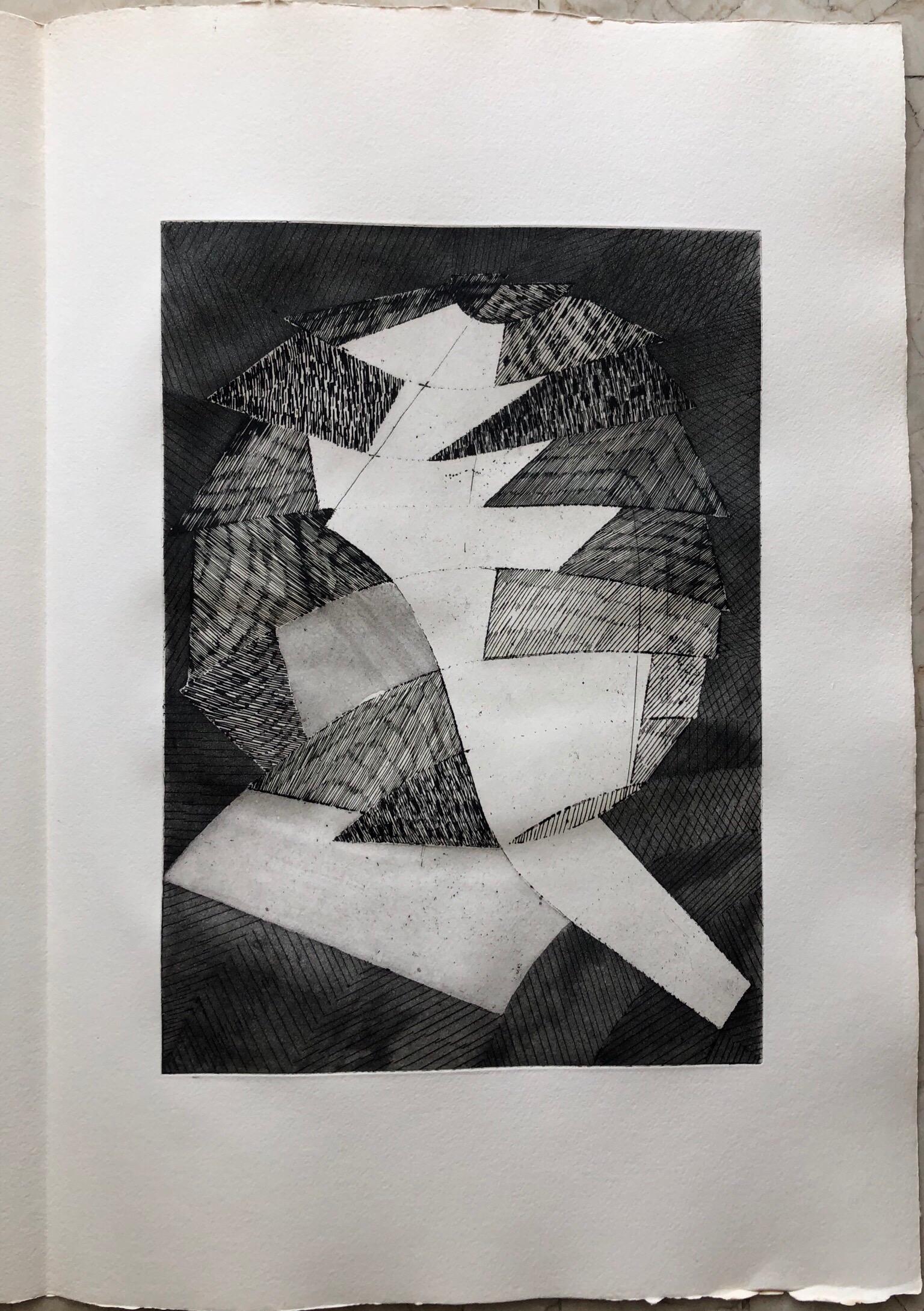 Französisch Avant Garde Bold Abstrakt Geometrisch Aquatinta Radierung Op Art Kinetik (Geometrische Abstraktion), Print, von Jean Deyrolle