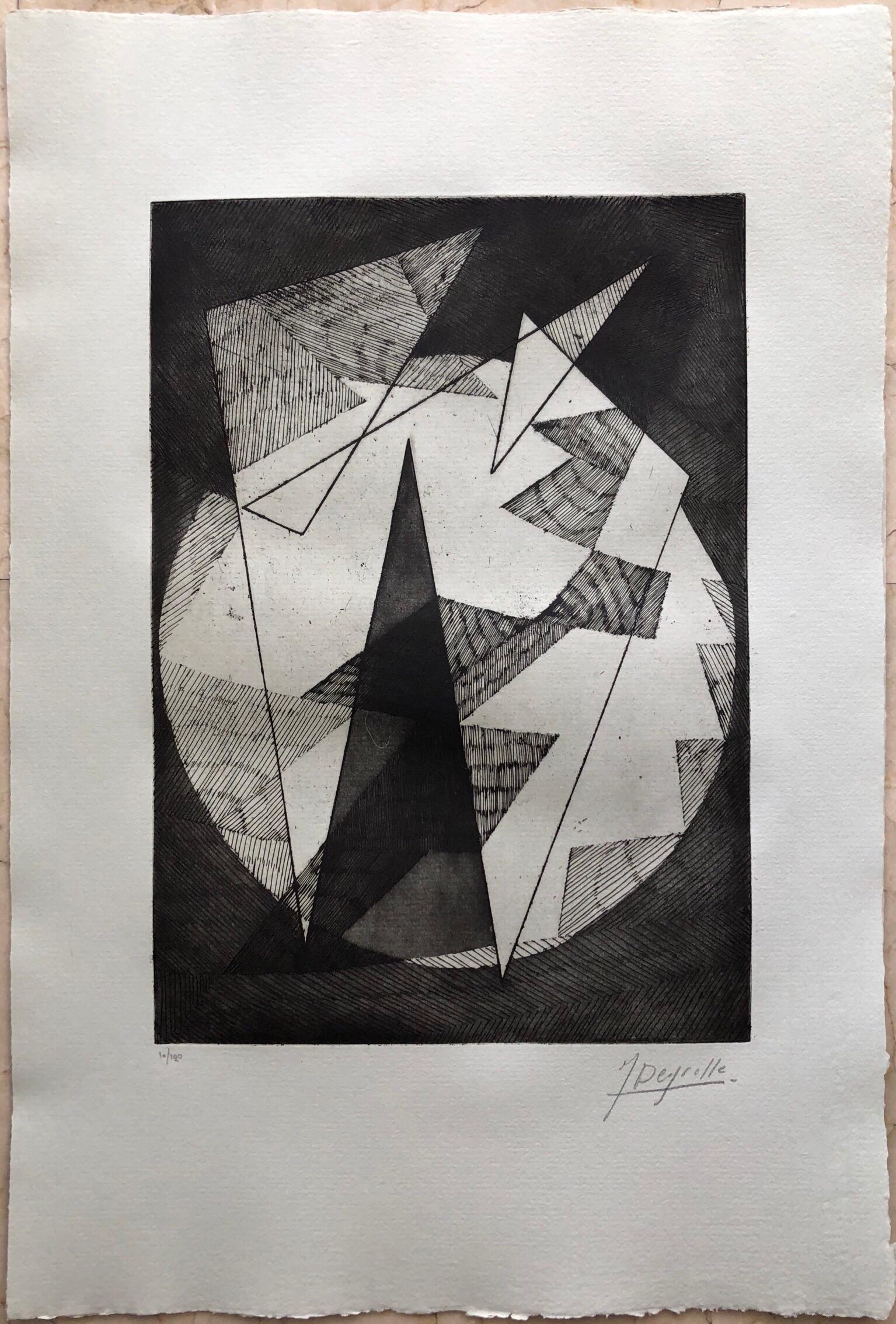 French Avant Garde Bold Abstract Geometric Aquatint Etching Op Art Kinetic For Sale 1