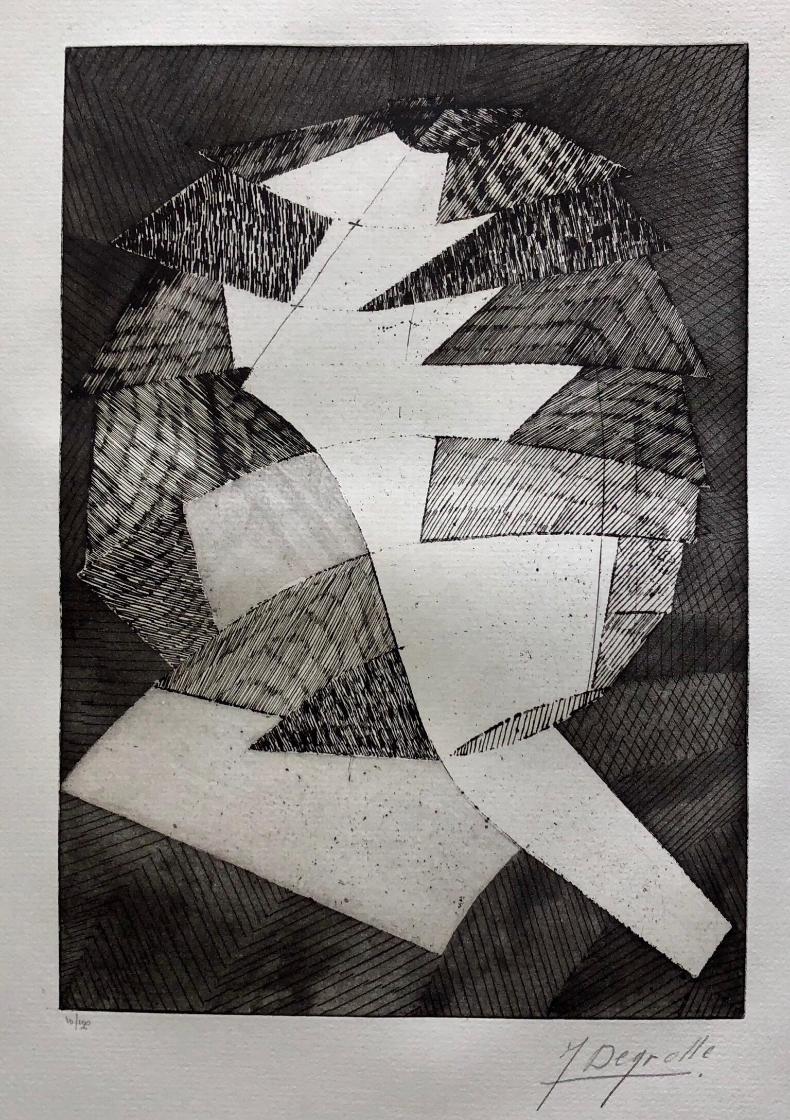 Jean Deyrolle Abstract Print - French Avant Garde Bold Abstract Geometric Aquatint Etching Op Art Kinetic