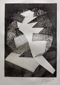 French Avant Garde Bold Abstract Geometric Aquatint Etching Op Art Kinetic