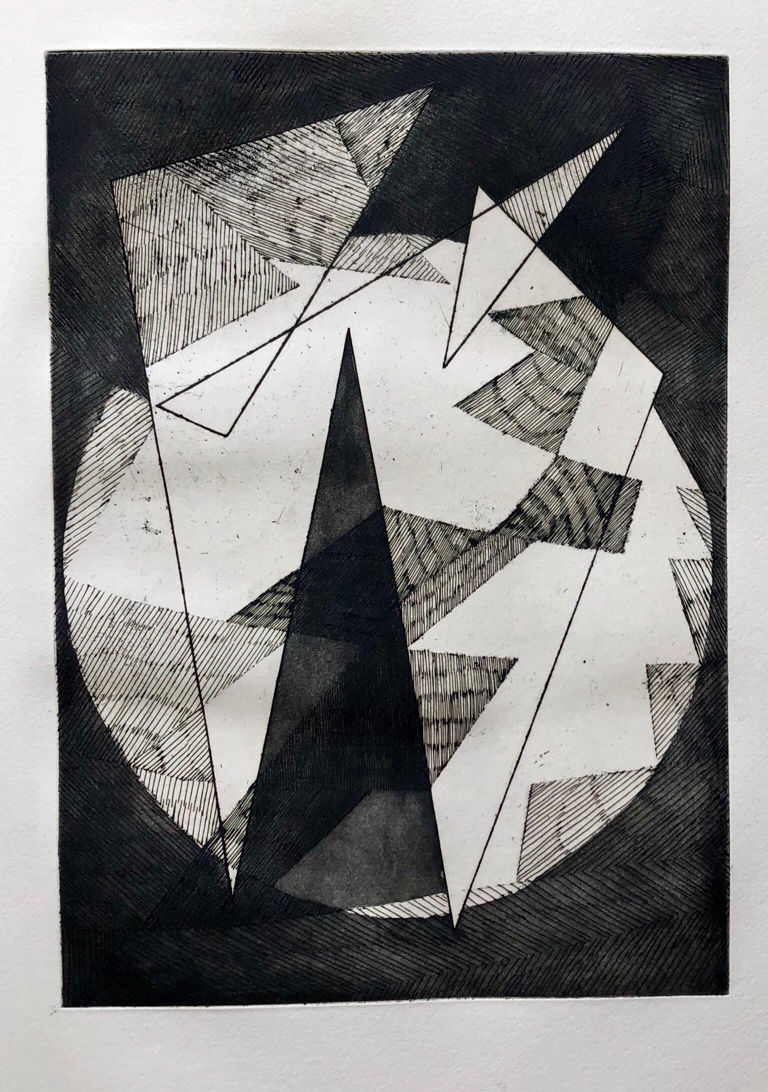 French Avant Garde Bold Abstract Geometric Aquatint Etching Op Art Kinetic