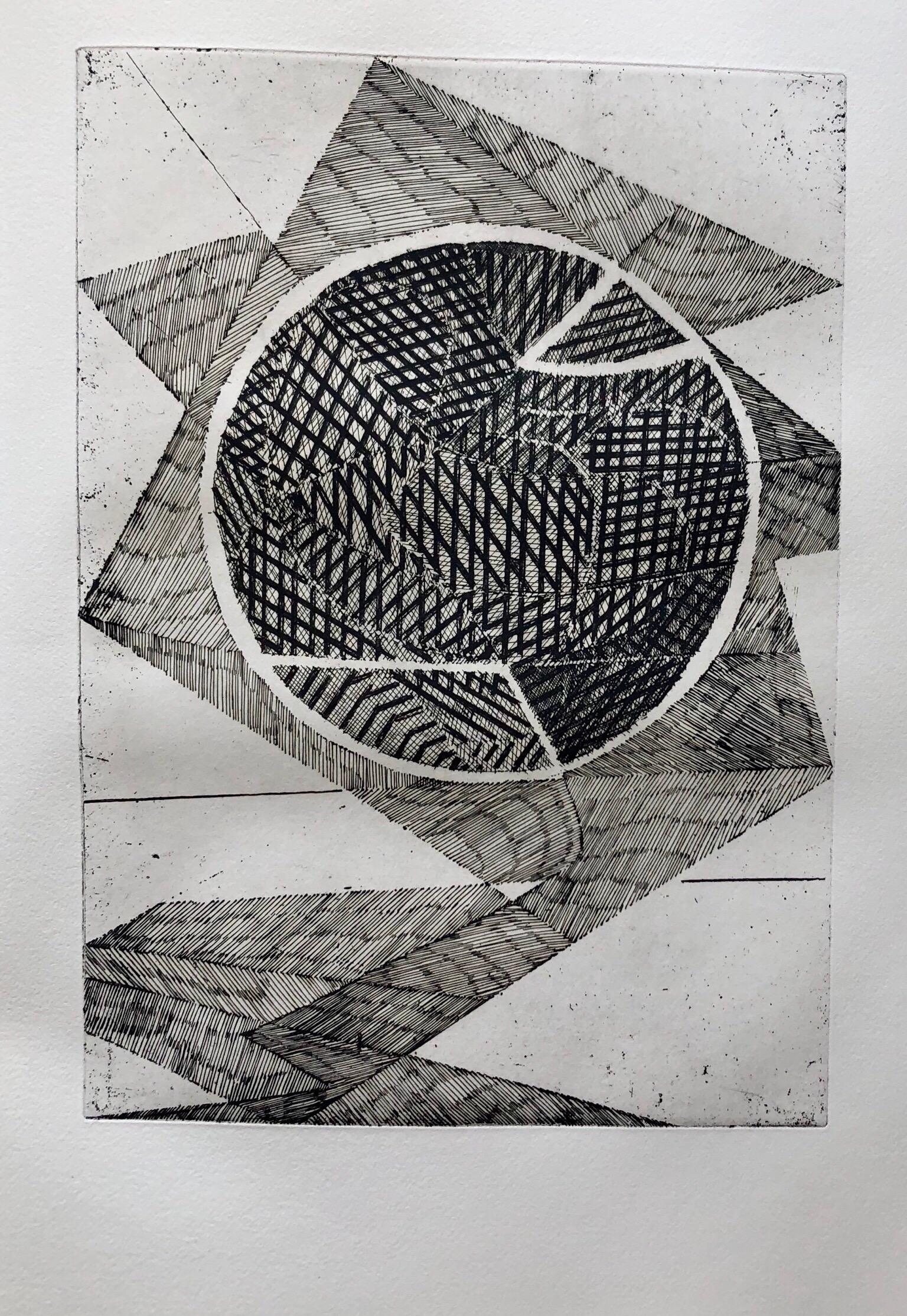 Jean Deyrolle Abstract Print – Französisch Avant Garde Bold Abstrakt Geometrisch Aquatinta Radierung Op Art Kinetik
