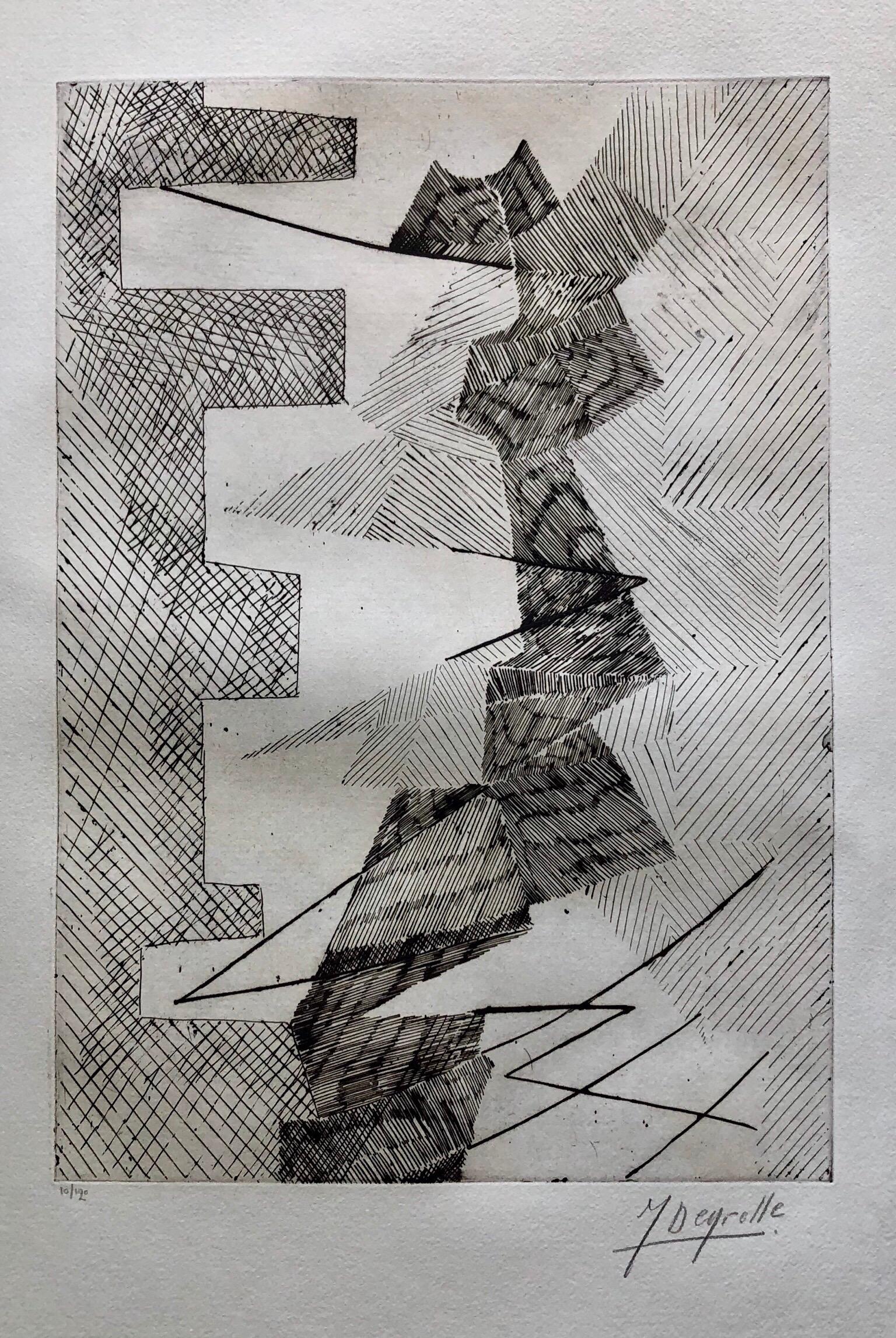 Jean Deyrolle Abstract Print – Französisch Avant Garde Bold Abstrakt Geometrisch Aquatinta Radierung Op Art Kinetik