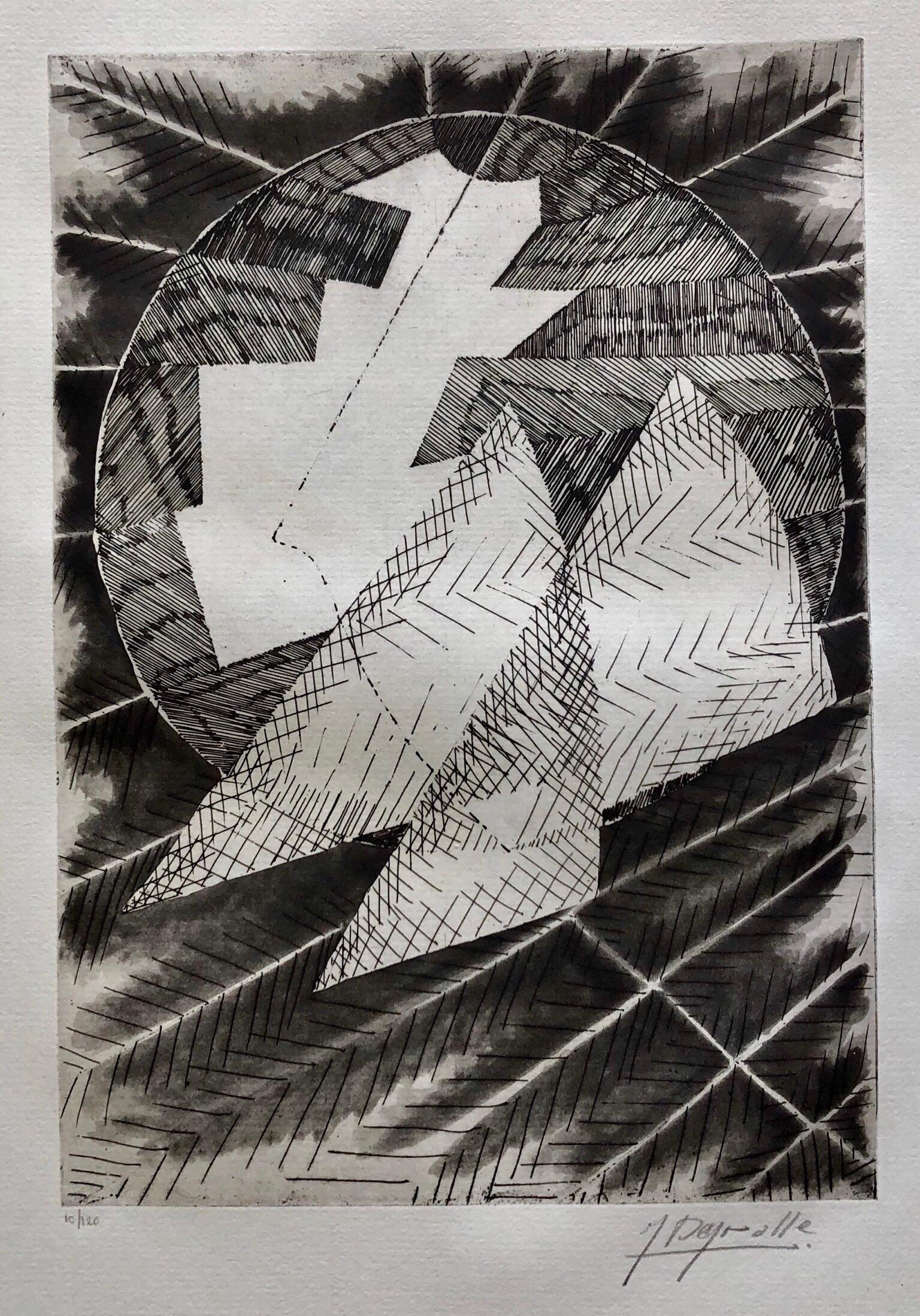 Jean Deyrolle Abstract Print - French Avant Garde Bold Abstract Geometric Aquatint Etching Op Art Kinetic