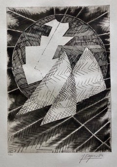 French Avant Garde Bold Abstract Geometric Aquatint Etching Op Art Kinetic