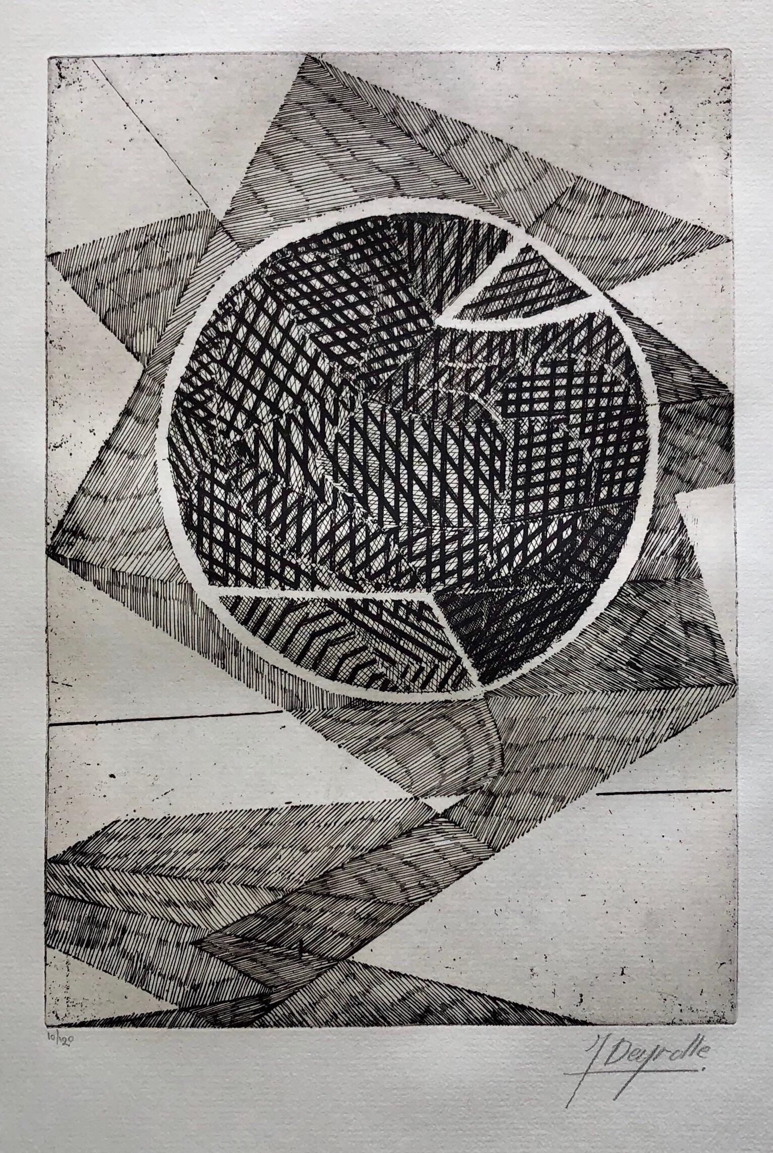 Abstract Print Jean Deyrolle - Avant Garde Français Abstrait Géométrique Aquatinte Gravure Op Art Kinetics
