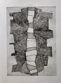 Avant Garde francese: incisione astratta geometrica all'acquatinta Op Art Kinetic
