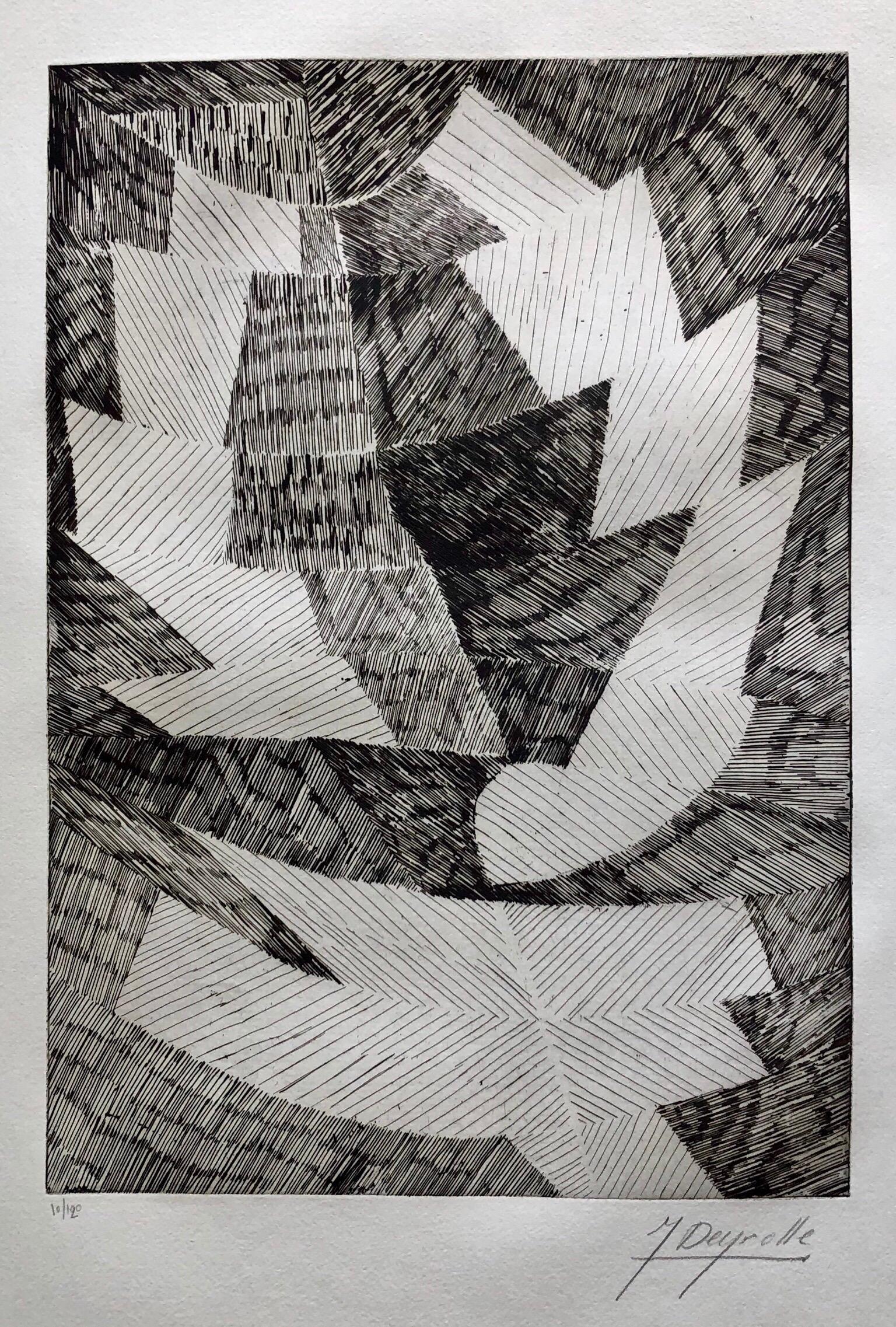 Avant Garde francese: incisione astratta geometrica all'acquatinta Op Art Kinetic