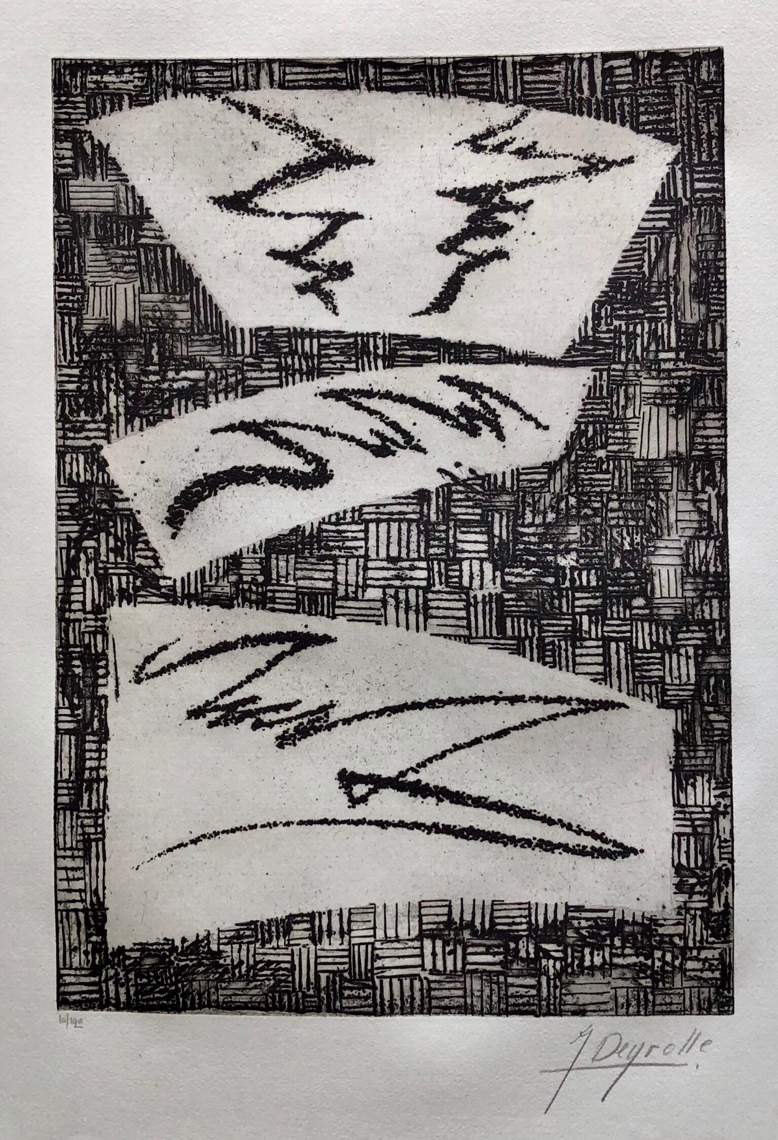 Jean Deyrolle Abstract Print - French Avant Garde Bold Abstract Geometric Aquatint Etching Op Art Kinetic