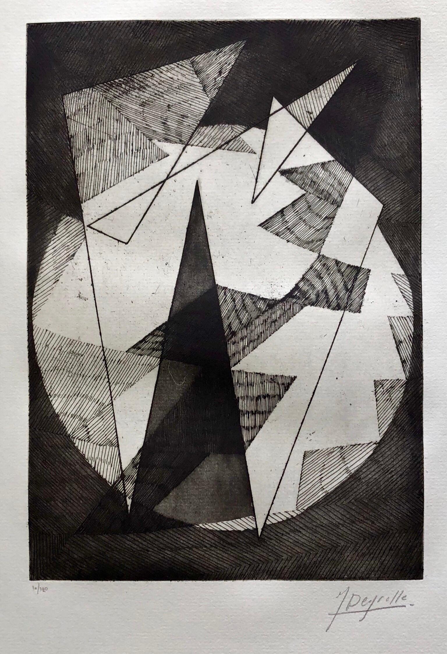 Französisch Avant Garde Bold Abstrakt Geometrisch Aquatinta Radierung Op Art Kinetik