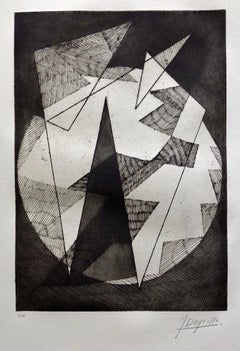 French Avant Garde Bold Abstract Geometric Aquatint Etching Op Art Kinetic