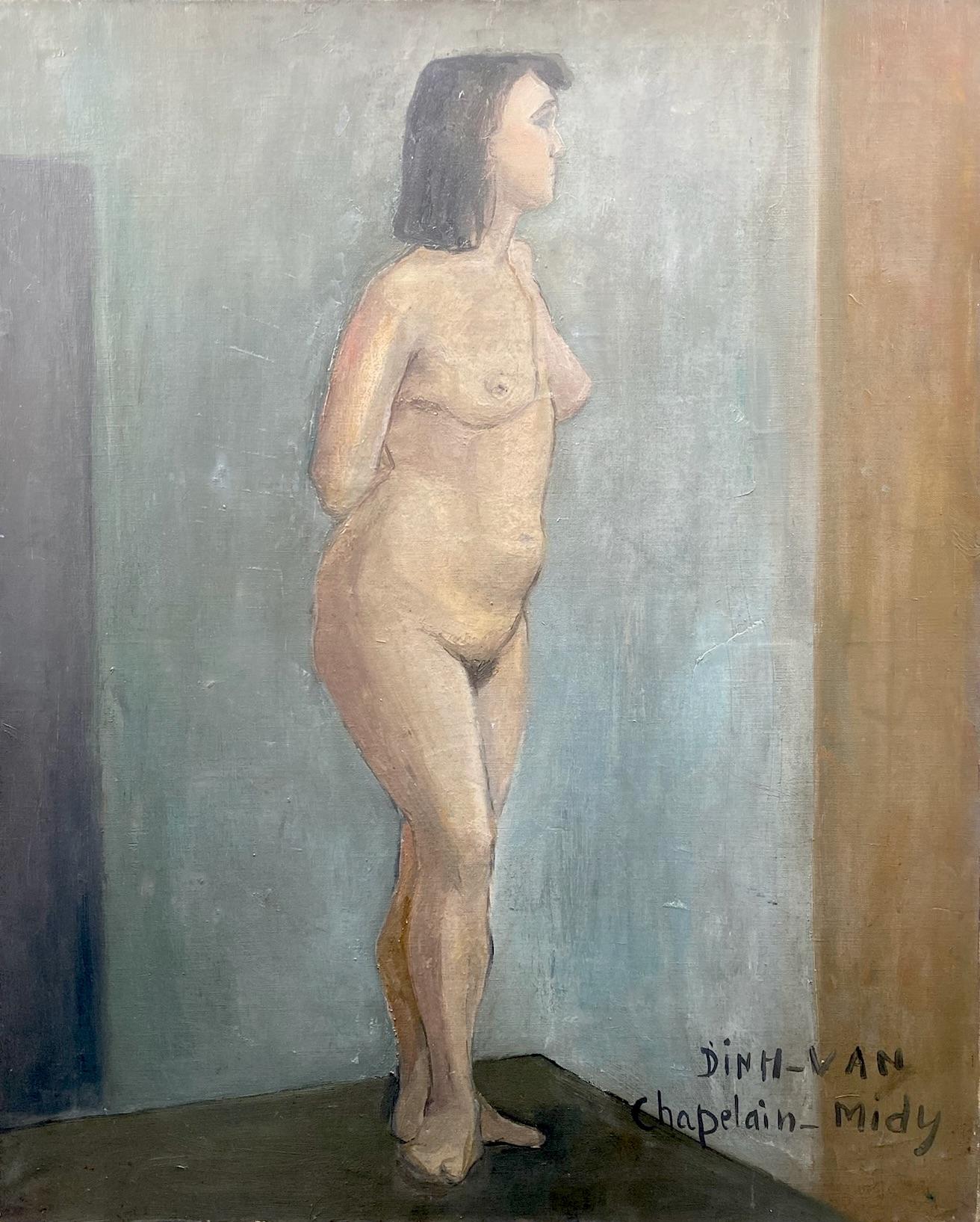 Model No. der Kunstschule: Der Akt eines Juweliers in Anlehnung an Bernard Buffets Nachkriegsästhetik – Painting von Jean Dinh Van