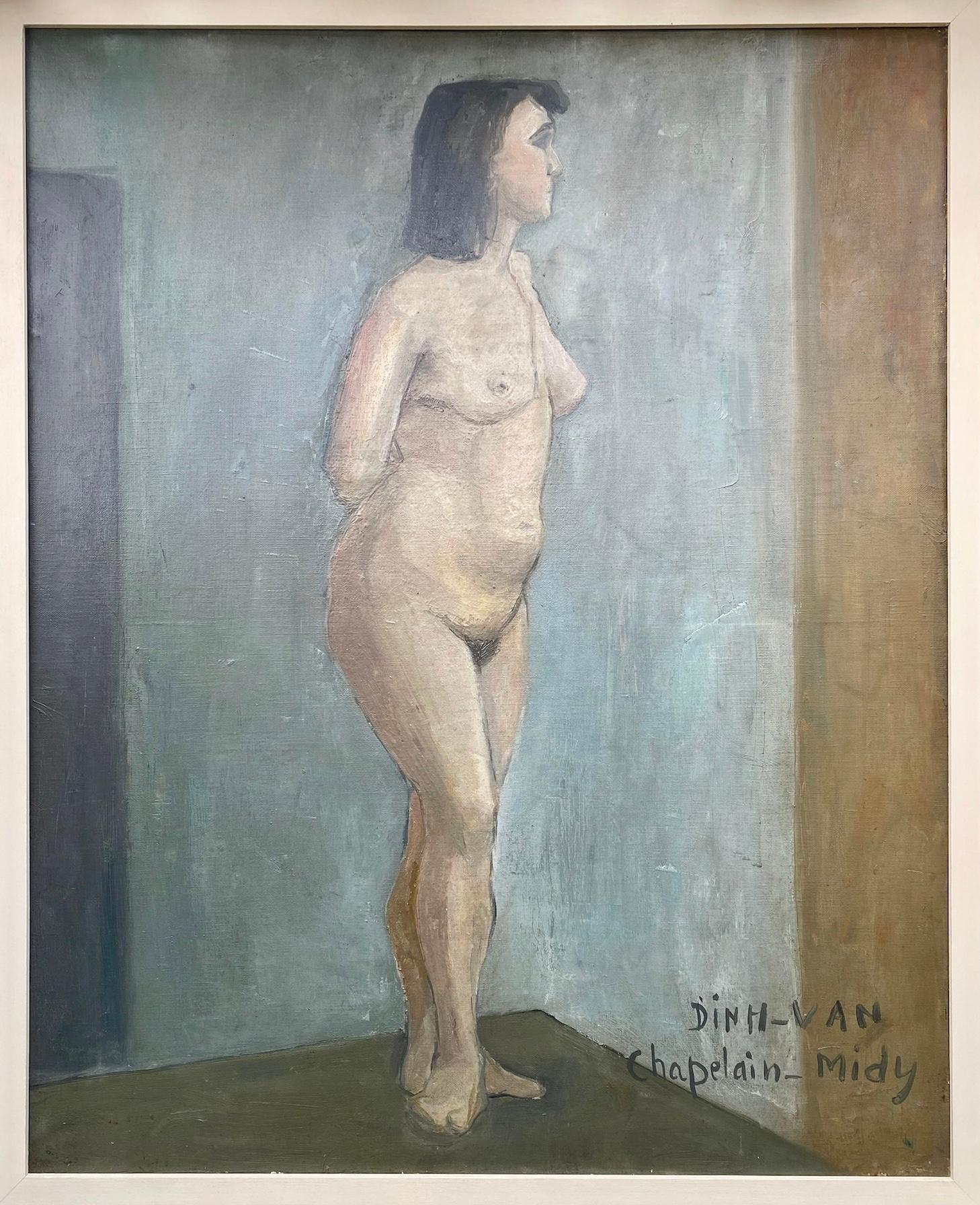 Model No. der Kunstschule: Der Akt eines Juweliers in Anlehnung an Bernard Buffets Nachkriegsästhetik (Braun), Figurative Painting, von Jean Dinh Van