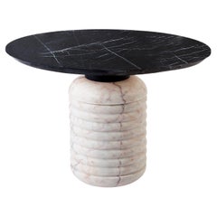 Jean Dinner Table 150cmØ White Estremoz Marble Base and Nero Marquina Marble Top