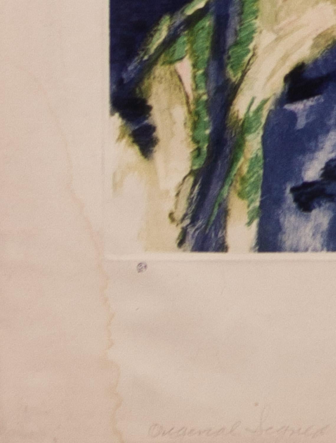            Blumenstillleben ist eine original signierte Radierung von J. D. van Caulaert, herausgegeben von Camila Lucas inc , Sidney Lucas, NYC. In gutem Zustand mit leuchtenden Farben. Ein leichter Wasserfleck im linken unteren Rand.              
