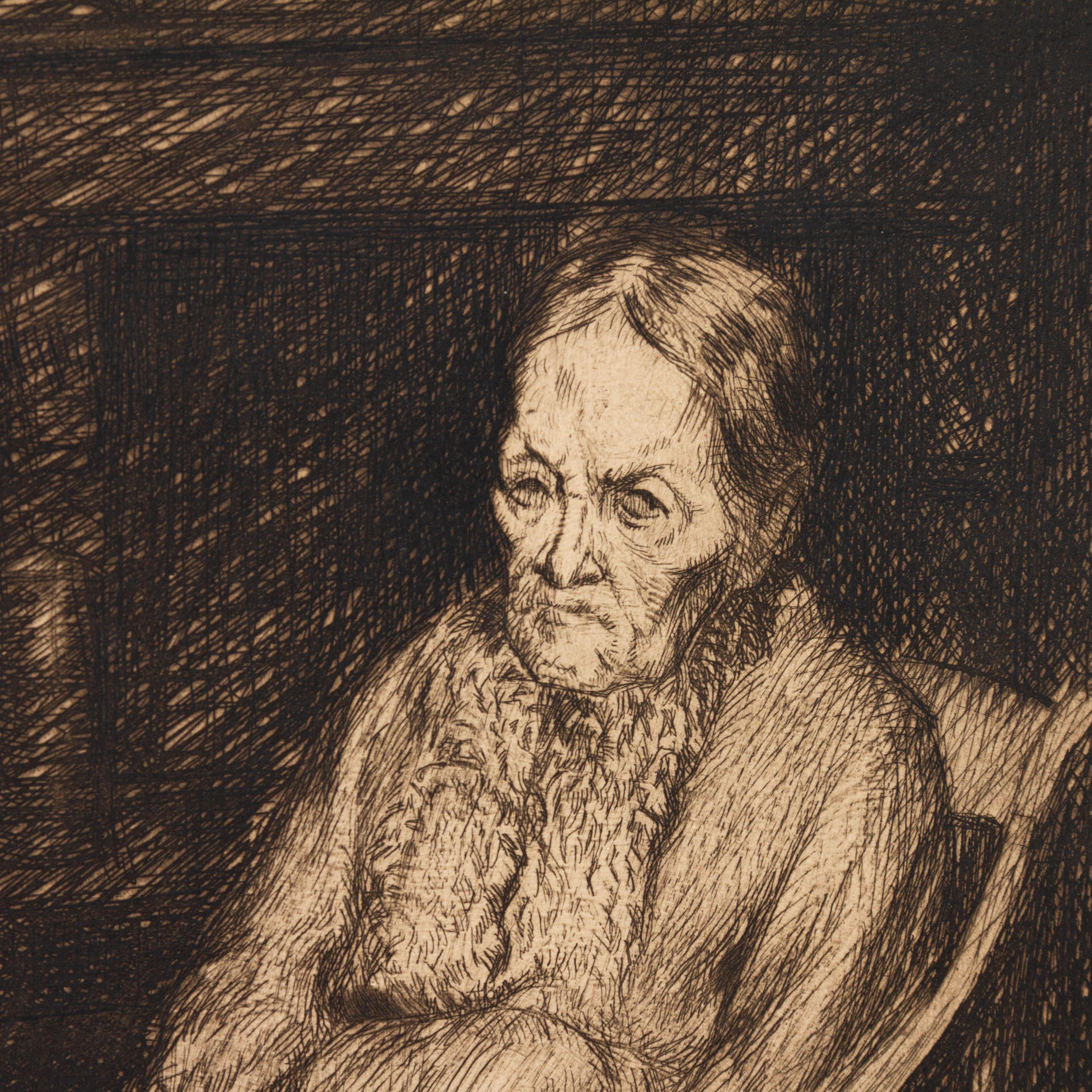 Engraved Jean Donnay (1897-1993) Belgian Engraving of an Old Seated Woman For Sale