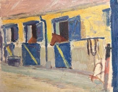 Peinture à l'huile impressionniste de chevaux dans leurs stalles.