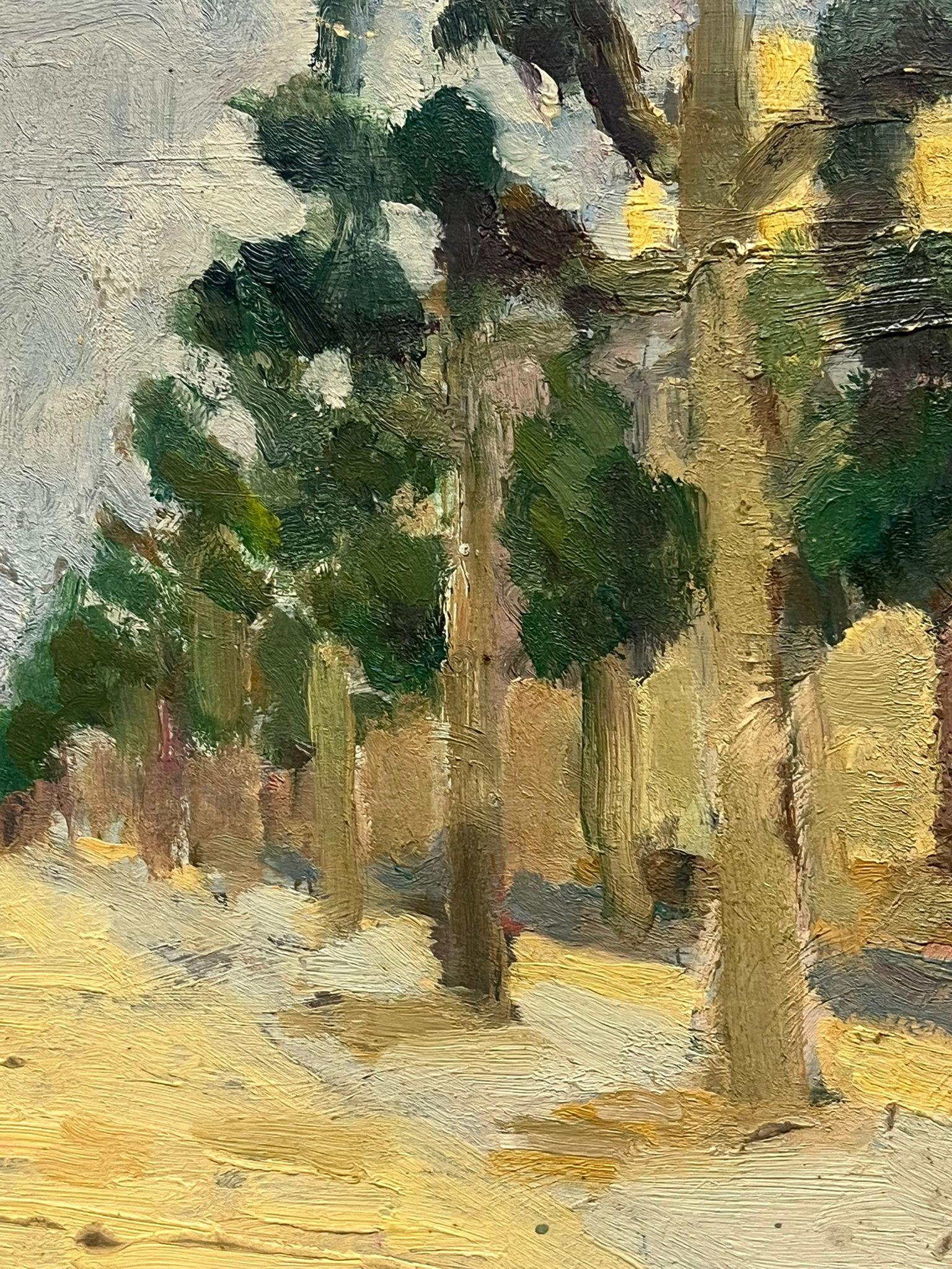 Camino de árboles iluminado por el sol Estudio de luz Pintura al óleo francesa Años 30 Impresión francesa - Landscape Painting Marrón de Jean Dreyfus Stern (1890-1972)